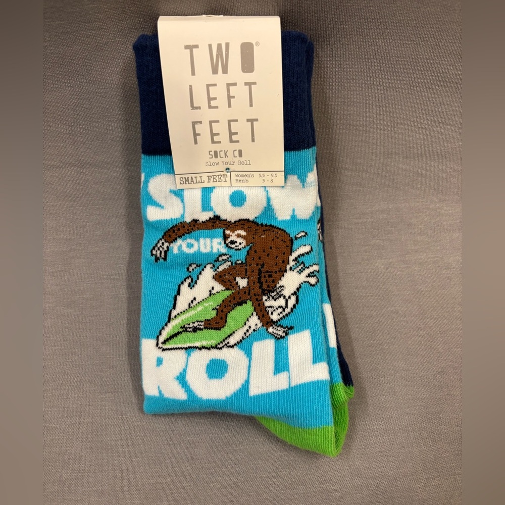 Two left feet slow your roll sloth socks NWT unisex size small